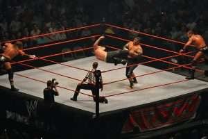 A tag team wrestling match.