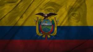 Ecuador flag with dollar bill in the background.