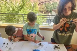 Children doing arts and crafts.