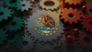 Mexican flag made of gears.