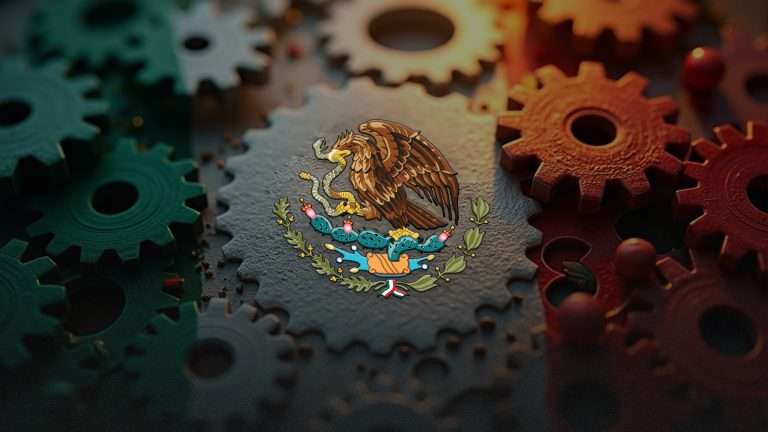 Mexican flag made of gears.