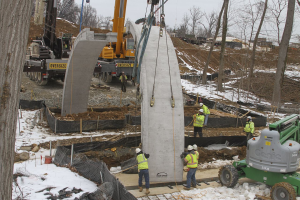 Construction workers building a bridge.