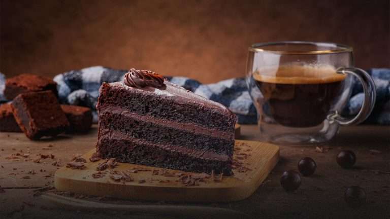 Chocolate cake and coffee.