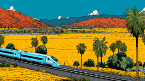 illustration of a train in the desert