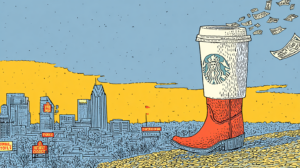 illustration of a cowboy boot with a starbucks logo